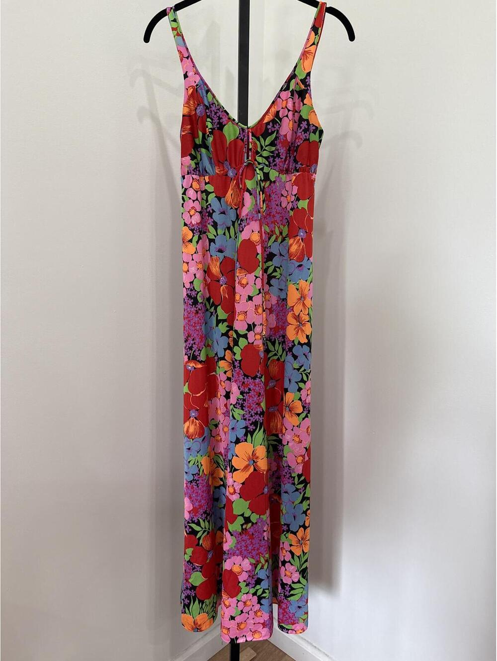 Floral Print Sleeveless Maxi Dress Handmade 70s Bright Funky Dress - Picture 7 of 8